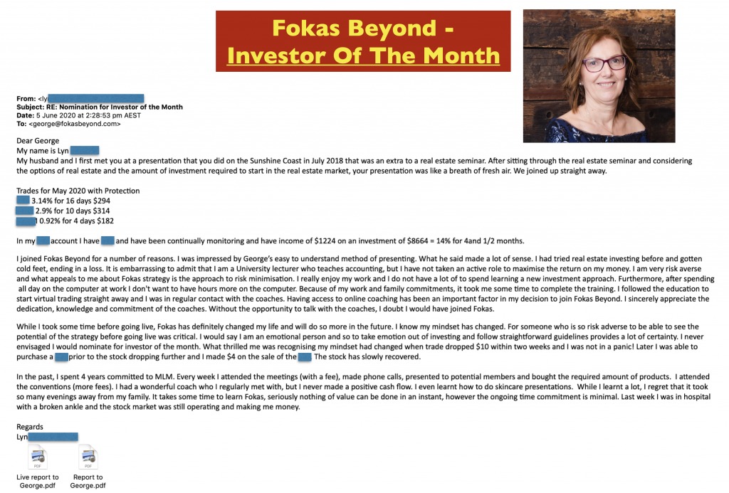 Lyn, Fokas Beyond's Investor of the Month - Testimonials and Review
