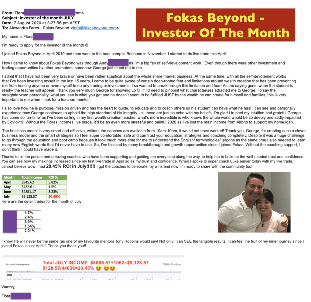 Flora, Fokas Beyond's Investor of the Month Testimonials and Review