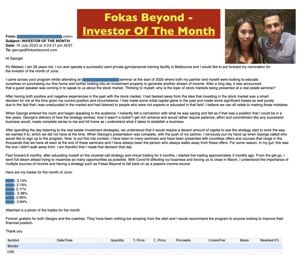 Waleed, Fokas Beyond's Investor of the Month Testimonials and Review