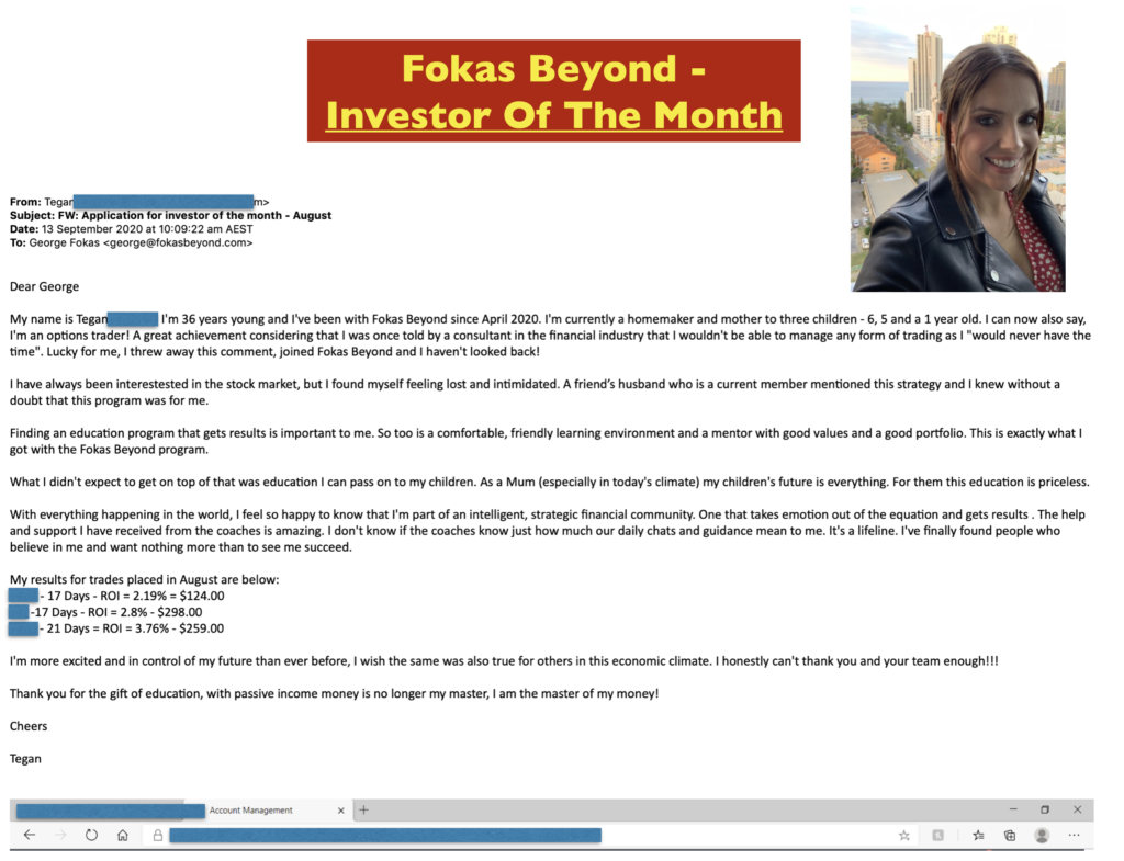 Tegan, Fokas Beyond's Investor of the Month Testimonials and Review